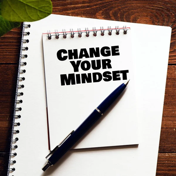 Change Your Mindset Text Notepad Office Wooden Table — Stock Photo, Image