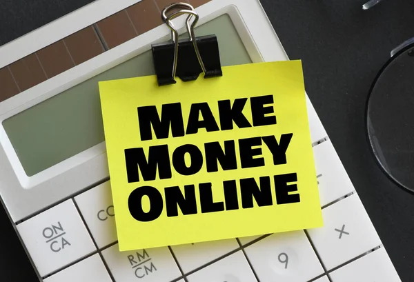 Make Money Online Ord Liten Bit Papper Placeras Miniräknare — Stockfoto