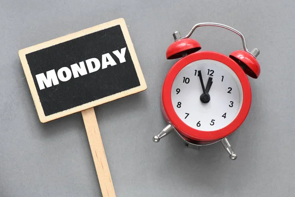 Monday Word Small Chalkboard Next Alarm Clock — Stock Photo, Image