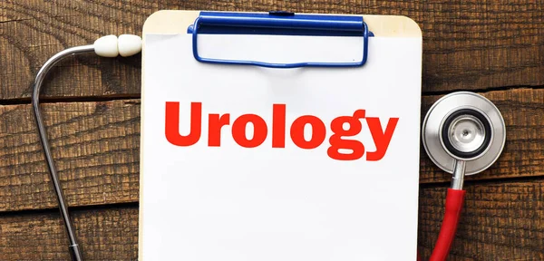 Urologia Escrita Pedaço Papel Lado Estetoscópio Conceito Medicamento — Fotografia de Stock