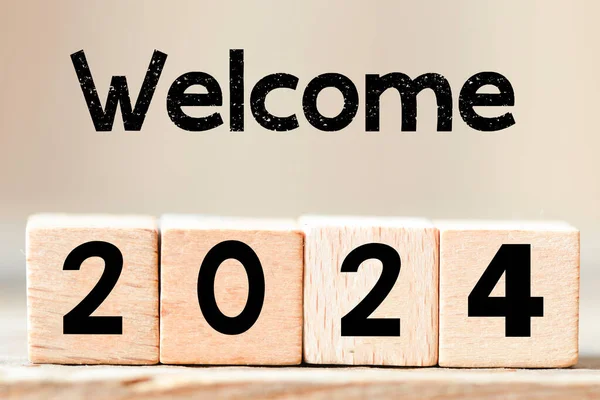 Welcome 2024 Arranged Wooden Letters — Stock Photo, Image