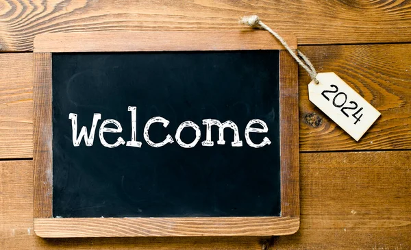 Welcome 2024 Words Chalk Board Tag Concept Business — Stock Photo, Image