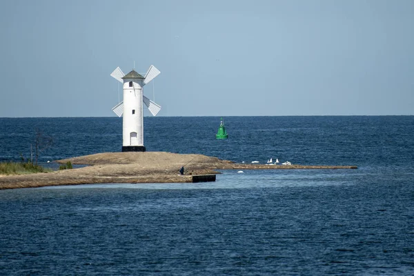 Image Panoramique Vieux Phare Swinoujscie Port Pologne Sur Mer Baltique — Photo