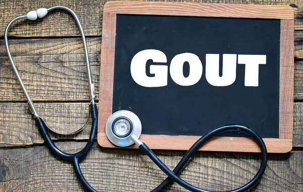 Word Gout Chalkboard Next Stethoscope — Stock Photo, Image