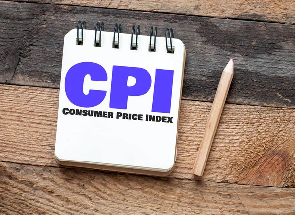 消费者价格指数 Cpi 办公室笔记本中的消费者价格指数词 商业概念 — 图库照片
