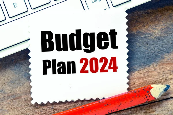 Plan Presupuesto 2024 Palabras Pequeño Pedazo Papel Colocado Teclado — Foto de Stock