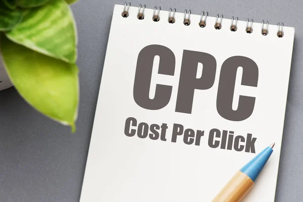 Cpc Costo Por Clic Palabras Cuaderno Oficina —  Fotos de Stock