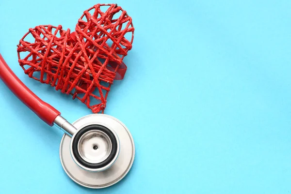 Red Heart Stethoscope Blue Background — Stock Photo, Image