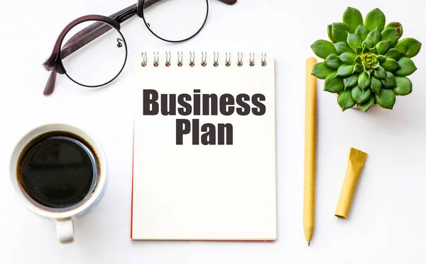 Business Plan Words Office Notebook — Stock Photo, Image