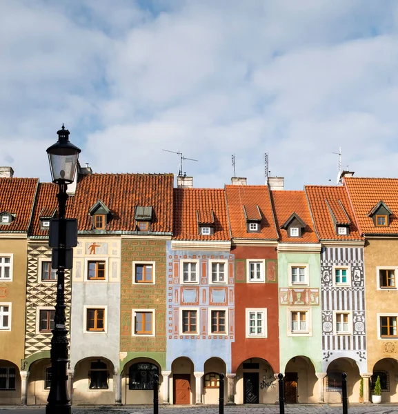 stock image Merchant houses in the Poznan Old Market Square at sunrise, Poland.