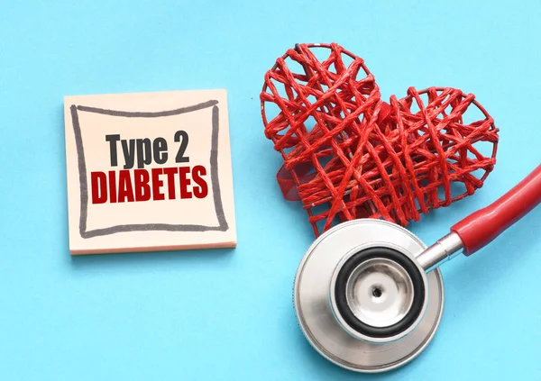 Type Diabetes Woorden Een Stuk Papier Naast Een Stethoscoop — Stockfoto