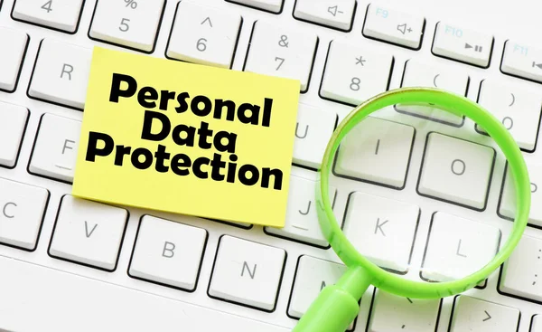 Palabras Protección Datos Personales Pequeño Papel Teclado —  Fotos de Stock