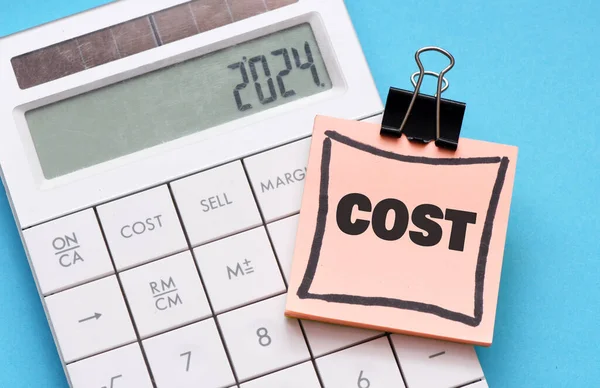 Cost Word Small Piece Paper Placed Calculator — Stock Photo, Image