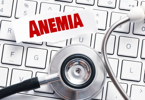 Anemia Word Small Piece Paper Placed Computer Keyboard Next Stethoscope — Stock Photo, Image