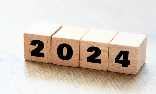2024 Rok Ułożone Liter Drewnianych 2024 Plany Koncepcji Marketingu Cyfrowego — Zdjęcie stockowe