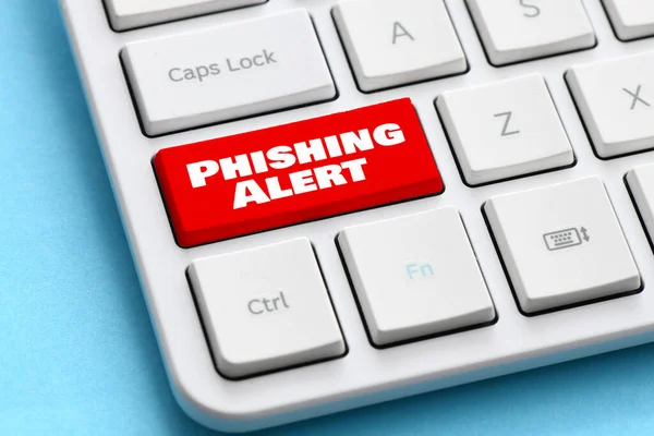 Klavyede Phishing Uyarısı Metin Düğmesi Konsept Arkaplan — Stok fotoğraf