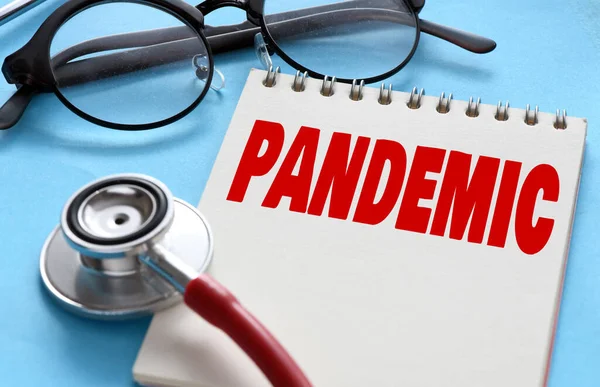 Word Pandemic Notebook Next Stethoscope — Stock Photo, Image