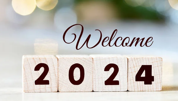 Welcome 2024 Year Text Wooden Blocks — Stock Photo, Image