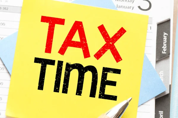 Tax Time Ord Skrivna Ett Litet Papper Affärsidé — Stockfoto