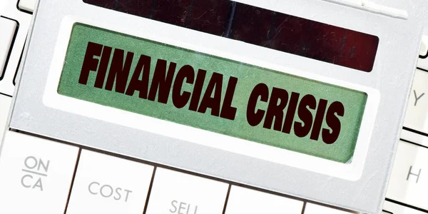 Crise Financeira Texto Tela Calculadora Conceito Negócio — Fotografia de Stock