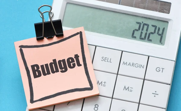Концепция Планирования Бюджета 2024 Года Вид Сверху Блокнота Словом Budget — стоковое фото