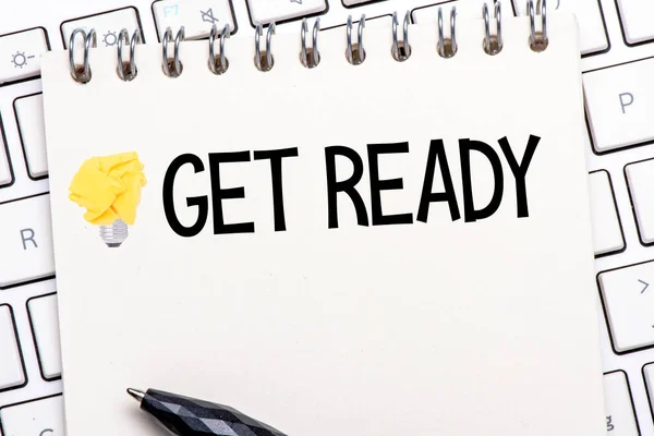 Get Ready Text Saved Notebook Placed White Keyboard Concept Business — Fotografia de Stock