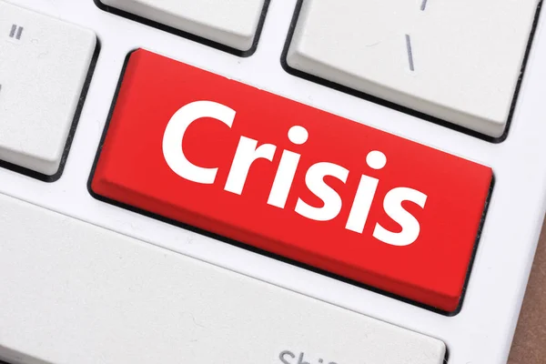 Botão Vermelho Teclado Com Palavra Crise Conceito Nos Negócios Tempos — Fotografia de Stock