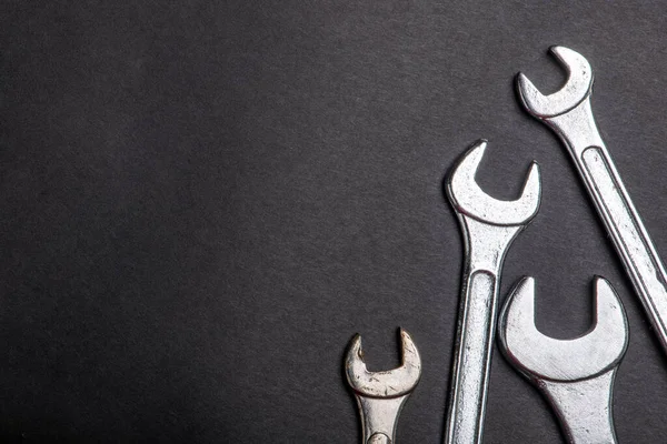 Silver Wrenches Tools Black Background — Stock Photo, Image
