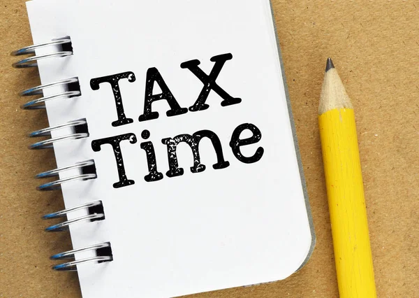 Tax Tempo Palavras Caderno Escritório — Fotografia de Stock