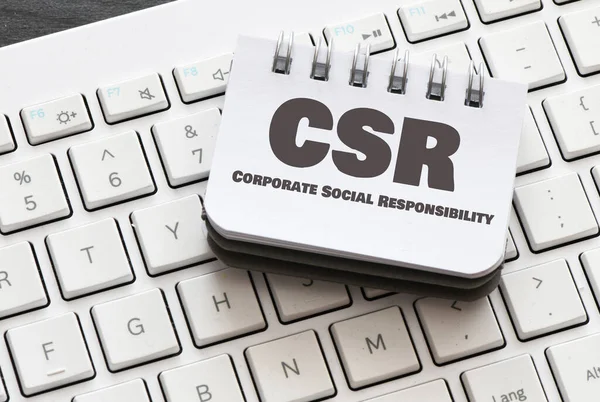 Palabras Responsabilidad Social Corporativa Rse Cuaderno Oficina Vista Desde Arriba — Foto de Stock