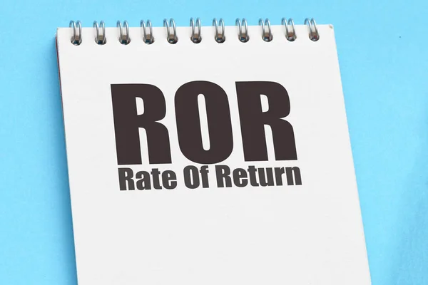 Ror Rate Return Woorden Kantoor Notebook Naast Rekenmachine Kalender — Stockfoto