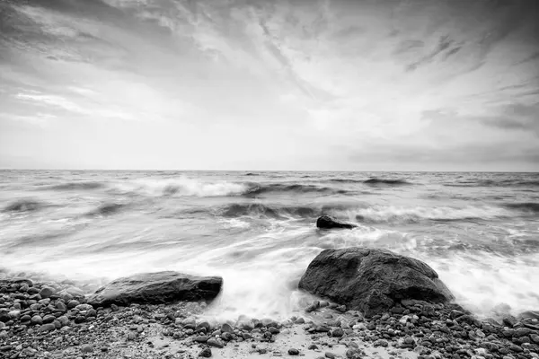 Natural landscape from the sea on a cloudy windy day.