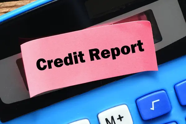 Credit Report Words Small Piece Paper Lying Calculator Stock Picture