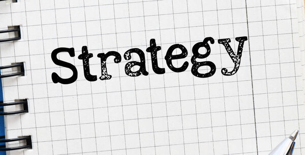 Palabra Estrategia Cuaderno Oficina — Foto de Stock