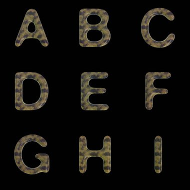 Siyah üzerine izole Harfler, Sayılar ve Noktalama İşaretleri dahil 3B Sürüngen Yazıtipi Hazırlama Kümesi