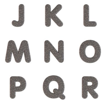 Beyaz arkaplanda izole edilmiş Harfler, Sayılar ve Noktalama İşaretleri dahil 3B Render Fil Yazı Tipi Kümesi.