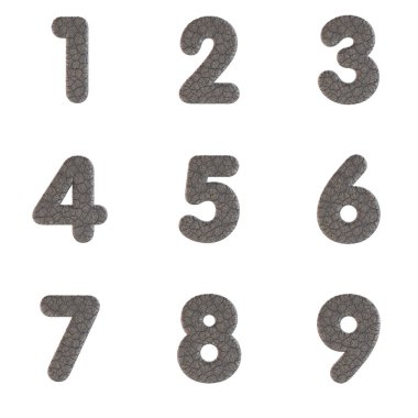 Beyaz arkaplanda izole edilmiş Harfler, Sayılar ve Noktalama İşaretleri dahil 3B Render Fil Yazı Tipi Kümesi.