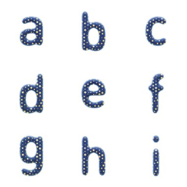 Beyaz arkaplanda izole edilmiş Harfler, Sayılar ve Noktalama İşaretleri de dahil olmak üzere 3 boyutlu Sihirbaz Bezi Yazı Tipini Hazırla.