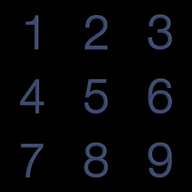 Siyah arkaplanda 3 boyutlu Kot Alfabesi, Numaralar, Noktalama İşaretleri Yapılandırması