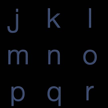 Siyah arkaplanda 3 boyutlu Kot Alfabesi, Numaralar, Noktalama İşaretleri Yapılandırması