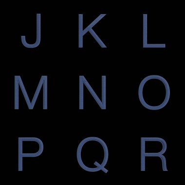 Siyah arkaplanda 3 boyutlu Kot Alfabesi, Numaralar, Noktalama İşaretleri Yapılandırması