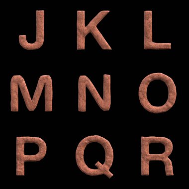 3B Çatı Döşeme Alfabesi Hazırlama Seti - Siyah arkaplan üzerinde izole Harfler, Sayılar ve Noktalama İşaretlerini içeren yazı tipi.