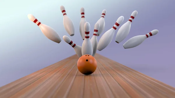 3Dイラスト ボウリングボールとピンのレンダリングを背景に分離 — ストック写真
