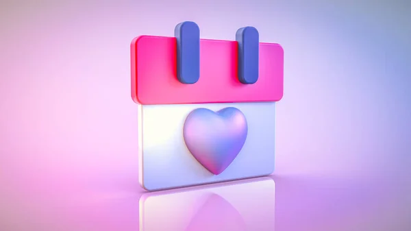 情人节概念的3D渲染 基于紫色粉红背景的3D日历图标 — 图库照片