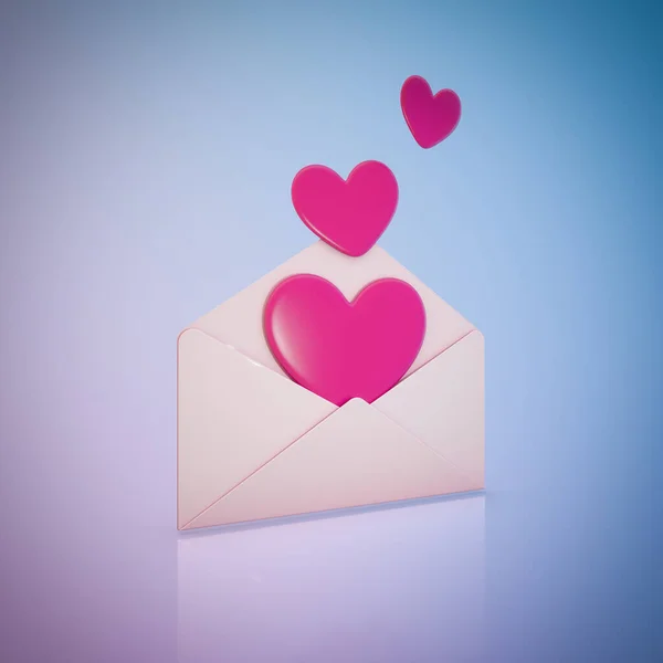 Render Valentine Lover Concept Καρδιές Που Βγαίνουν Από Φάκελο — Φωτογραφία Αρχείου