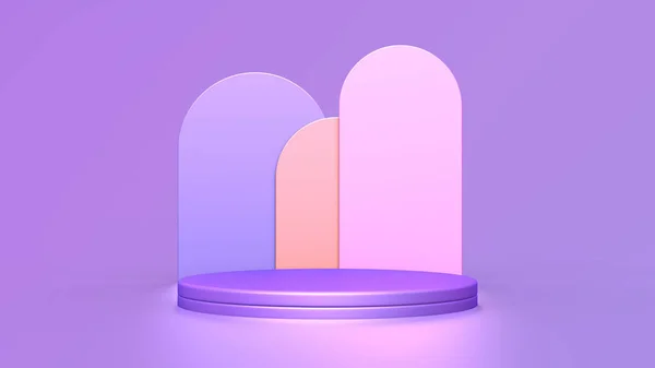 紫色粉红产品展示台的3D渲染 — 图库照片