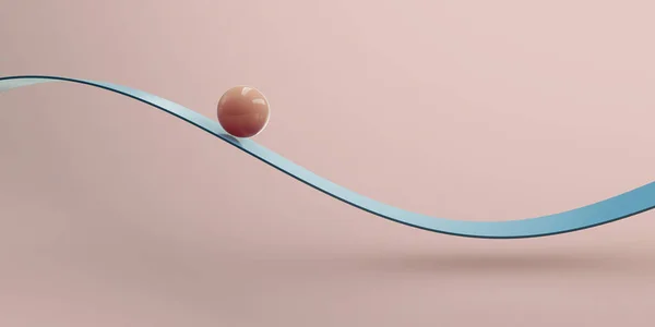 曲线平面上抽象球滑移的三维渲染 — 图库照片