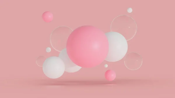 Vykreslení Pastelových Barevných Bublin Plovoucí Růžovém Pozadí — Stock fotografie