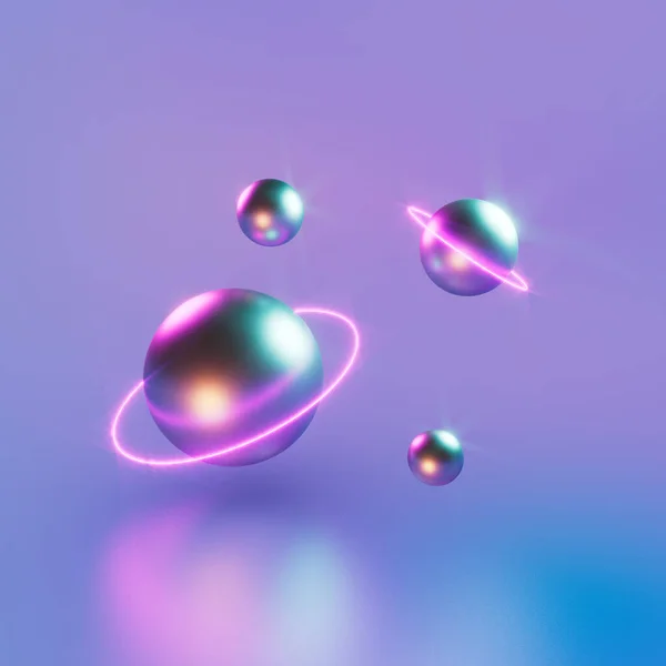 3D Render of Abstract Astronomical Spheres with Blue Purple Colors