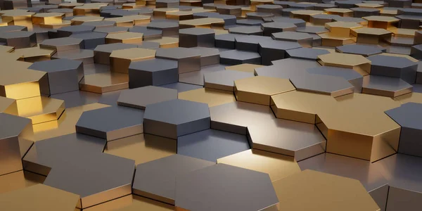 Render Futuristic Metallic Abstract Bakgrund Med Hexagons — Stockfoto